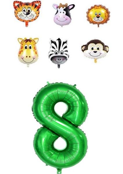 Safari Hayvanlar Temalı Yeşil Rakam Folyo Balon Seti Yaş 8