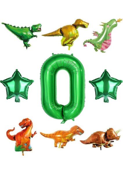 Safari Dinazor Hayvanlar Temalı Yeşil Rakam Folyo Balon Seti Yaş 0