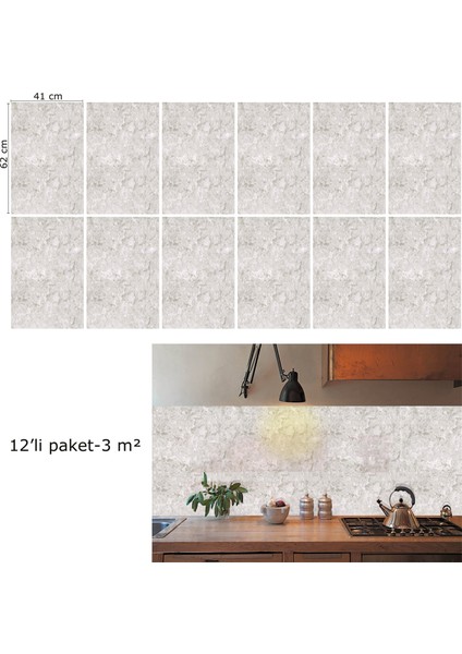 Kendinden Yapışkanlı Gri Lekeli Desenli Pvc Panel 41X62 cm (12 Adet) 3 M²