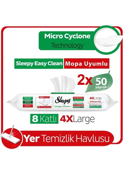 Easy Clean Beyaz Sabun Katkılı Mopa Uyumlu Yer Temizlik Havlusu 2X50 Yaprak (100 Yaprak)