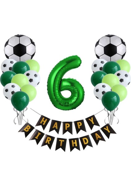 Bal10 Dünyası 6 Yaş Futbol Temalı Yeşil Rakamlı Happy Bırthday Yazılı Doğum Günü Seti