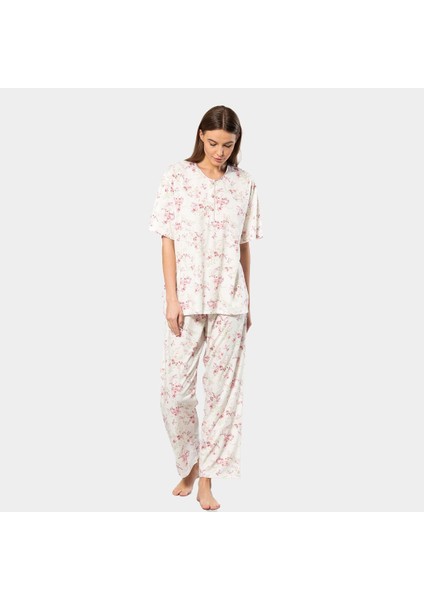 Çiçek Desenli Patlı Battal Kısa Kollu Pijama Takımı