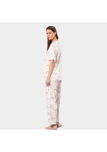 Çiçek Desenli Patlı Battal Kısa Kollu Pijama Takımı