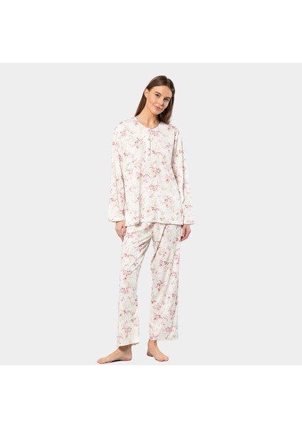 Çiçek Desenli Patlı Battal Uzun Kollu Pijama Takımı