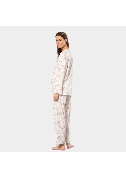 Çiçek Desenli Patlı Battal Uzun Kollu Pijama Takımı