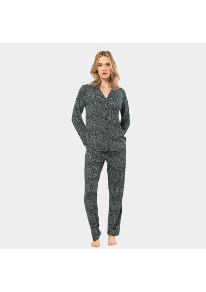 Çiçek Desenli Uzun Kollu Gömlek Yaka Pijama Takımı indirimleri