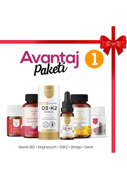 Avantaj Paketi 1 (Magnezyum, D3K2, B12 - B9, Omega, Demir)