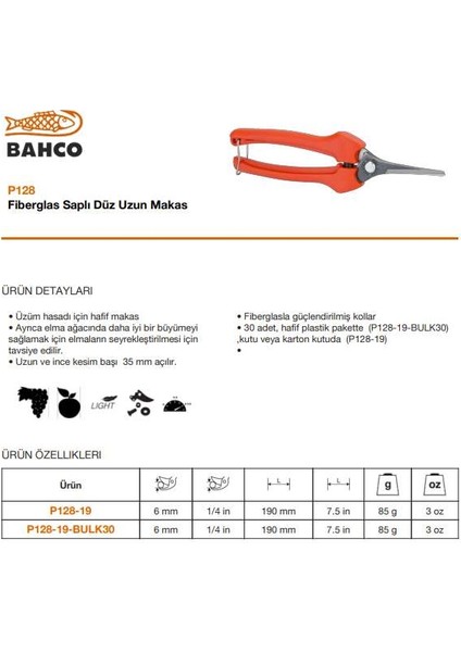 Fiberglas Saplı Düz Uzun Makas P128-19