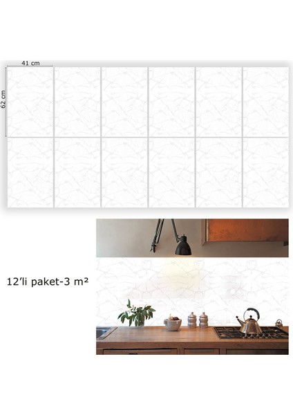 Kendinden Yapışkanlı Silver Desenli Pvc Panel 41X62 cm (12 Adet) 3 M²