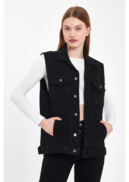 Jeans Kadın Mevsimlik Rahat Pamuklu Siyah Kot Yelek fırsatları