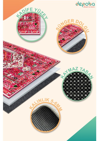 Zaren Vintage Kadife Yıkanabilir Kaymaz Pamuk Tabanlı Salon Halısı indirimleri