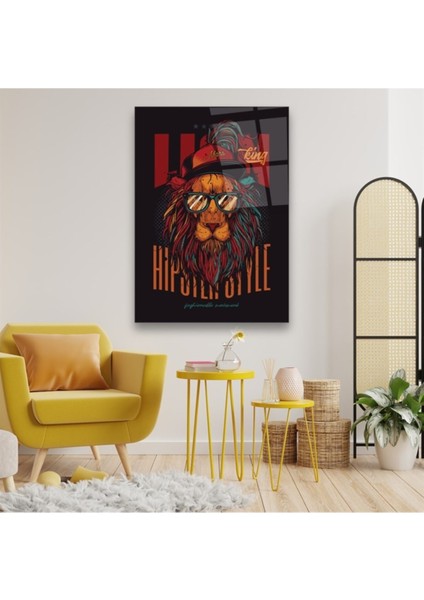 Cam Tablo, Dekoratif Baskı Modern Aslan Vektörel Çizim Dikey Cam Tablo