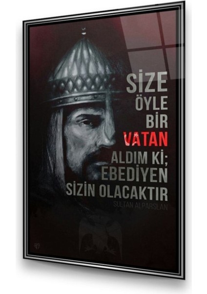 Cam Tablo, Dekoratif Baskı Sultan Alparslan Dikey Cam Tablo