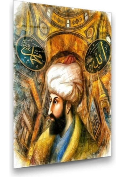 Cam Tablo, Dekoratif Baskı Fatih Sultan Mehmet Dikey Cam Tablo