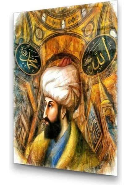 Cam Tablo, Dekoratif Baskı Fatih Sultan Mehmet Dikey Cam Tablo