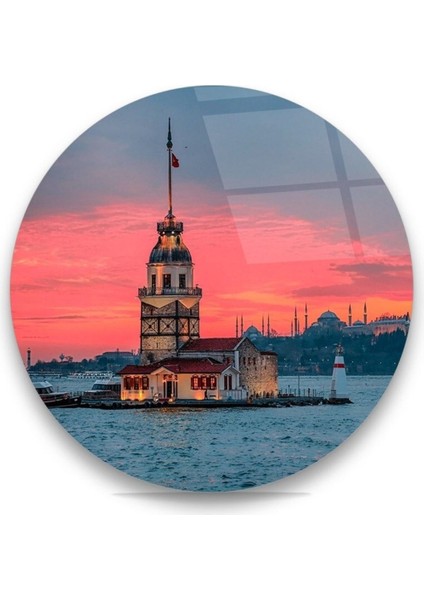 Cam Tablo, Dekoratif Baskı Kız Kulesi Yuvarlak Cam Tablo