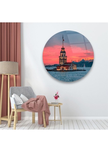 Cam Tablo, Dekoratif Baskı Kız Kulesi Yuvarlak Cam Tablo