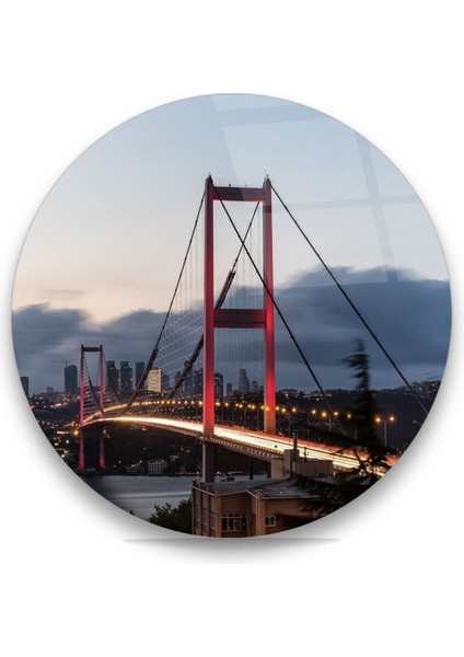 Cam Tablo, Dekoratif Baskı Istanbul Boğaz Köprüsü Yuvarlak Cam Tablo