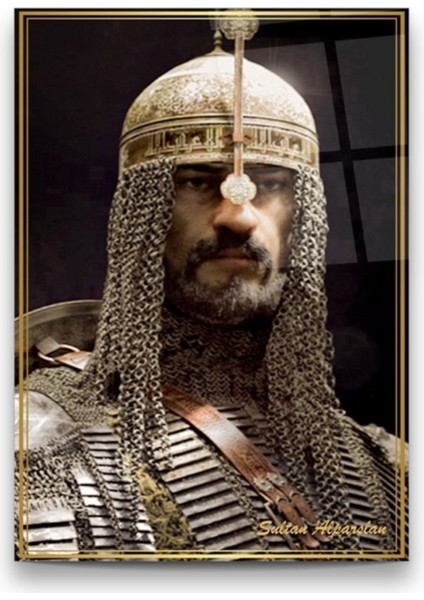 Cam Tablo, Dekoratif Baskı Sultan Alparslan Dikey Cam Tablo