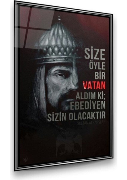 Cam Tablo, Dekoratif Baskı Sultan Alparslan Dikey Cam Tablo
