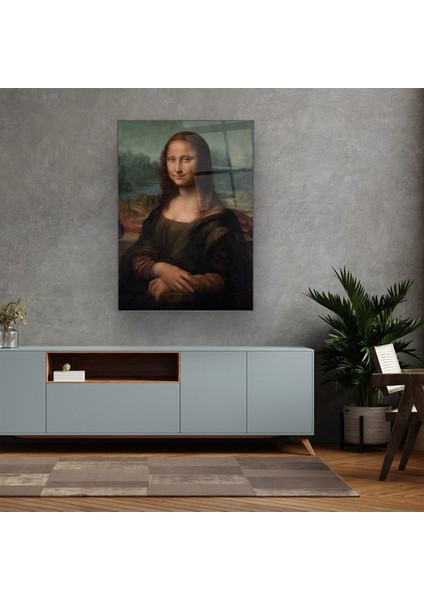Cam Tablo, Dekoratif Baskı Mona Lisa Dikey Cam Tablo