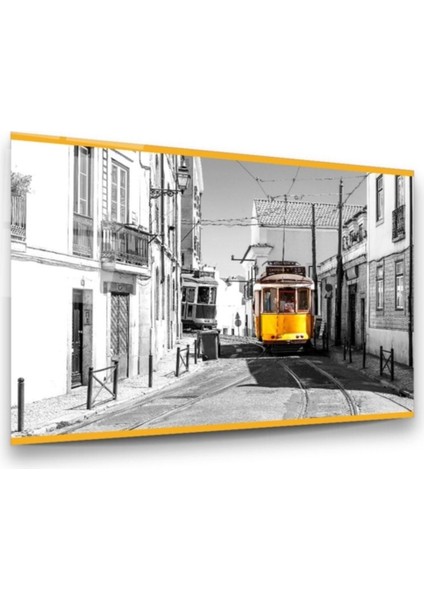 Cam Tablo, Dekoratif Baskı Sarı Tramvay Yatay Cam Tablo