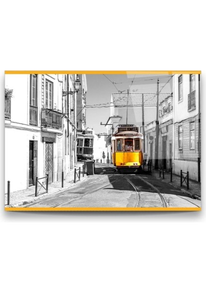 Cam Tablo, Dekoratif Baskı Sarı Tramvay Yatay Cam Tablo