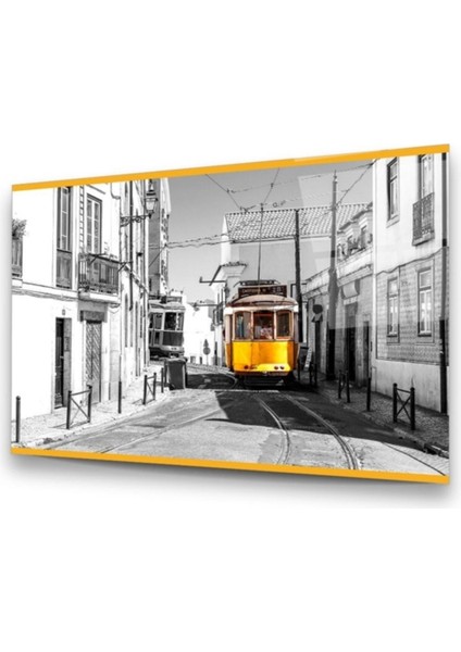 Cam Tablo, Dekoratif Baskı Sarı Tramvay Yatay Cam Tablo