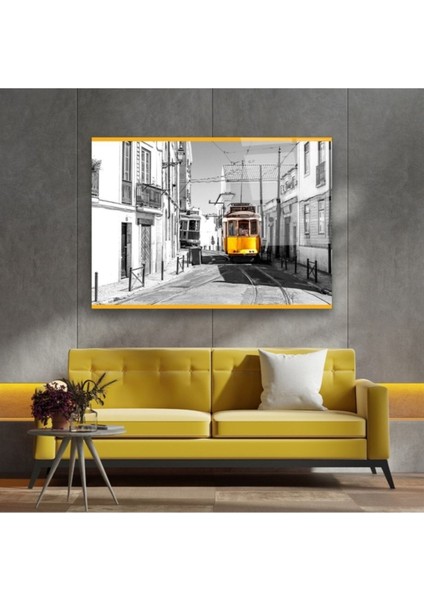 Cam Tablo, Dekoratif Baskı Sarı Tramvay Yatay Cam Tablo