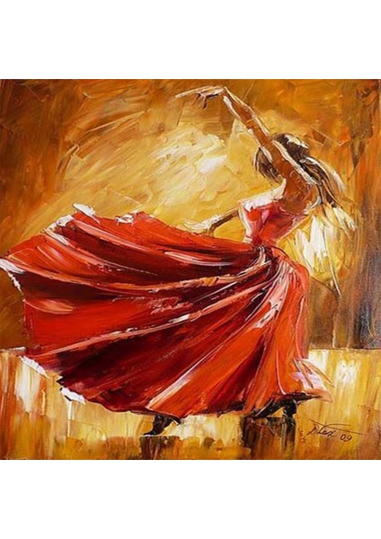Kırmızı Elbiseli Kadın ve Büyüleyici Dansı Kasnaklı Sayılarla Boyama Seti