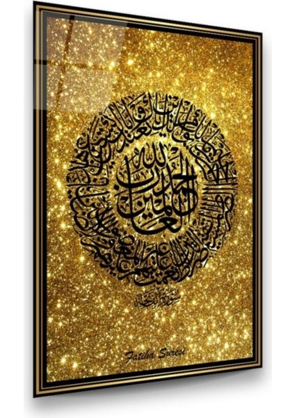 Cam Tablo, Dekoratif Baskı Fatiha Suresi Dikey Cam Tablo