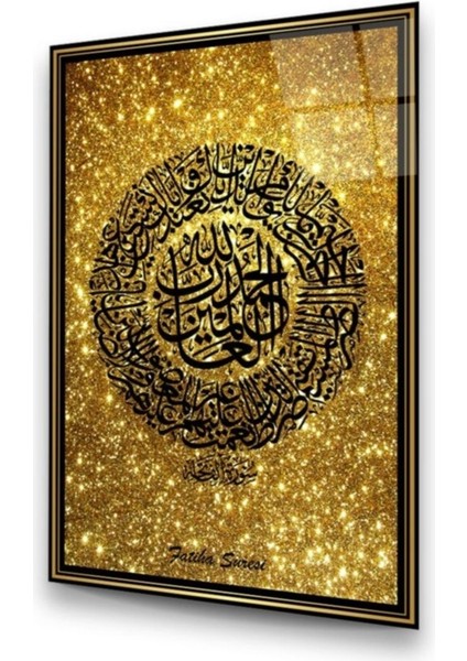 Cam Tablo, Dekoratif Baskı Fatiha Suresi Dikey Cam Tablo
