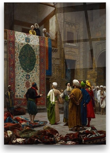 Cam Tablo, Dekoratif Baskı Osman Hamdi Bey Halı Tüccarı Eseri Dikey Cam Tablo