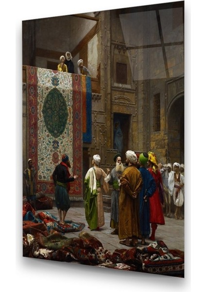 Cam Tablo, Dekoratif Baskı Osman Hamdi Bey Halı Tüccarı Eseri Dikey Cam Tablo