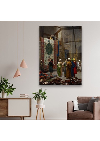 Cam Tablo, Dekoratif Baskı Osman Hamdi Bey Halı Tüccarı Eseri Dikey Cam Tablo