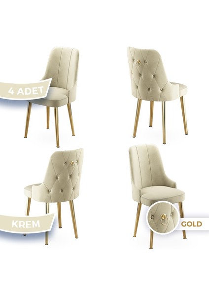 Newa Serisi 4 Adet Sandalye 1.sınıf Babyface Kumaş Gold Kaplama Metal Ayaklı
