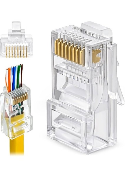 RJ45 Konnektör Network Cat5 Cat6 Jak Ethernet Uç 10 Adet