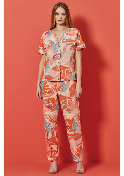 Yarasa Kol Çok Renkli Keten Ceket