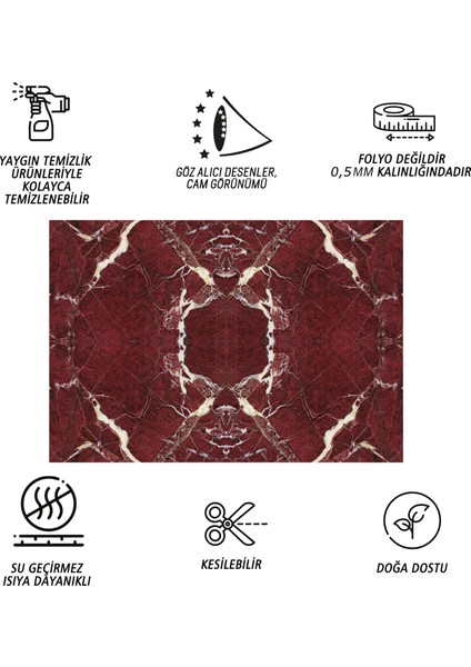 Kendinden Yapışkanlı Bordo Mermer Desenli Pvc Panel 41X62 cm (12 Adet) 3 M²