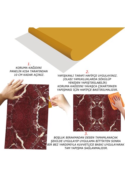 Kendinden Yapışkanlı Bordo Mermer Desenli Pvc Panel 41X62 cm (12 Adet) 3 M²