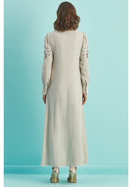 Gömlek Yaka Bej Keten Elbise fiyatları