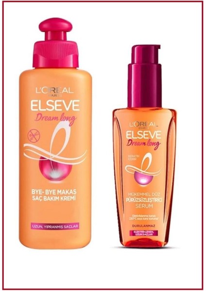 L'Oréal Paris Elseve Dream Long Pürüzsüzleştirici Serum 100ML+ Elseve Dream Long Bye-Bye Makas Saç Bakım Kremi 200 ml Set