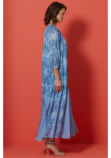 Balon Kollu Çok Renkli Şifon Elbise fiyatları