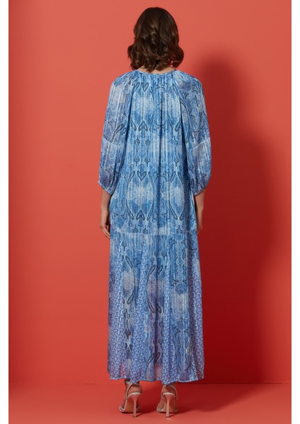 Balon Kollu Çok Renkli Şifon Elbise modelleri