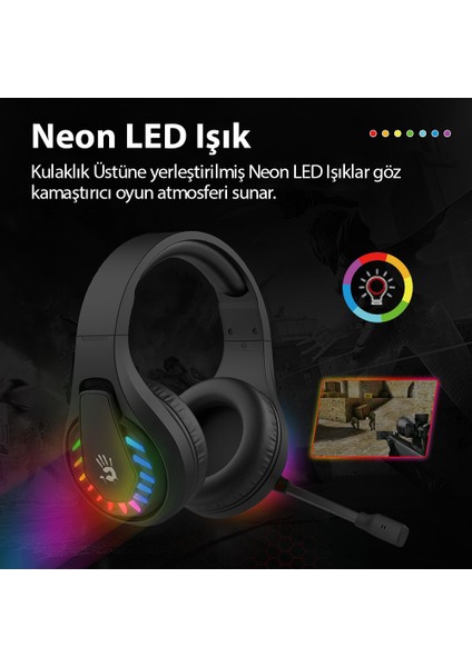 GR230 7.1 Neon Ledli Gaming Oyuncu Mikrofonlu Kulaklık Çok Modlu (Bluetooth, 2.4ghz, Kablolu)