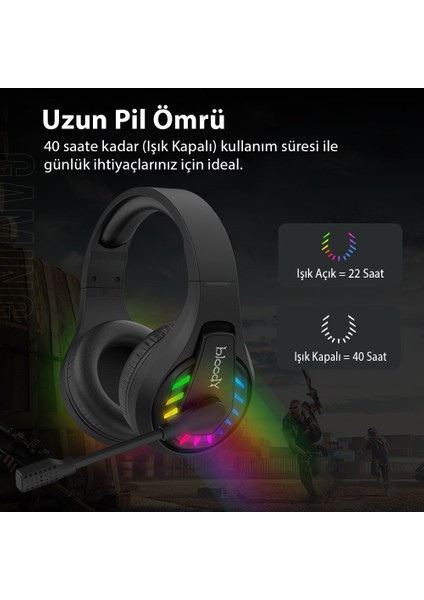 GR230 7.1 Neon Ledli Gaming Oyuncu Mikrofonlu Kulaklık Çok Modlu (Bluetooth, 2.4ghz, Kablolu)