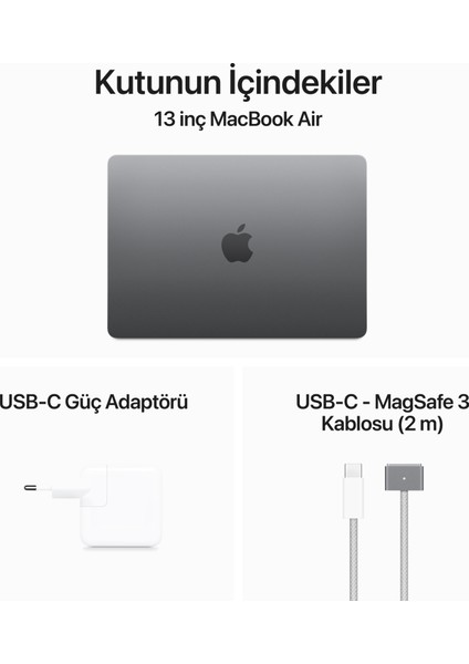 MacBook Air M3 Çip 16GB 512GB SSD macOS 13" Taşınabilir Bilgisayar Uzay Grisi MXCR3TU/A