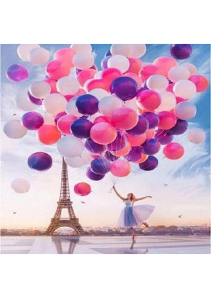 Eyfel Kulesi,kadın ve Romantik Balonlar Kasnaklı Sayılarla Boyama Seti