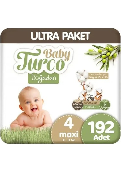 Bebek Bezi Aylık Paket 4 Numara 8-14 kg 192'li