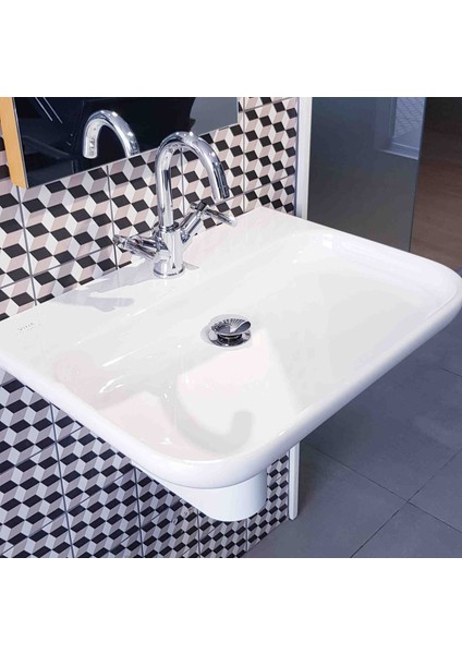 Mod Lavabo 80 cm - Tek Armatür Delikli - Duvara Asma ve Ayaklı Kullanıma Uygun